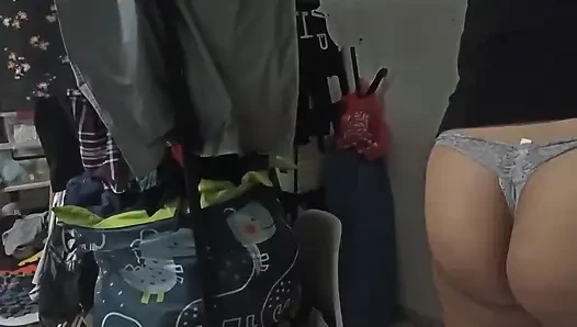 Sexy Stepmom Cleans the Bedroom in a Thong and Films Herself for Her Stepson