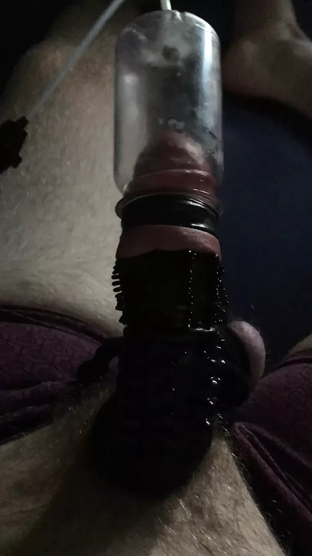 Hairy Cock With Cocksleeves And Rings &amp; Bound Balls Cockhead Vacuum Sucking