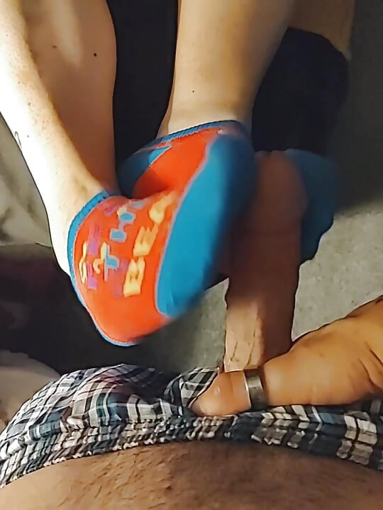 Hot Little Footjob - Pink & Blue Ankle Socks Sockjob - Cum On Socks