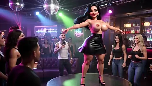 Beautiful Woman Enjoys Exciting Night At Vibrant Club Dancing Kissing Men And Becoming Fully Nude On All Fours