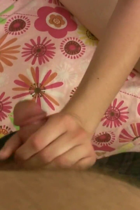 Brunette teen blows older guy's cock in POV