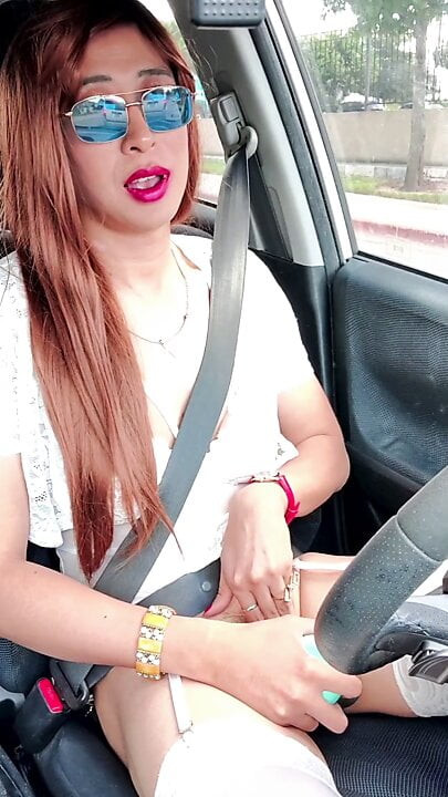 Sissy slut Bess rides around town in nothing but her lingerie
