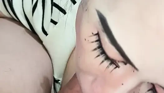 When She's Feeling Playful. Big Tits Wife Giving a Soft Blow Job to Heat Up