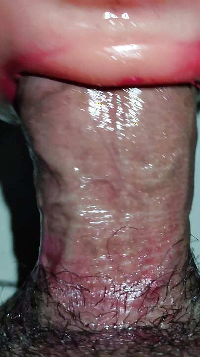 Epic blowjob and sloppy deepthroat with red lipstick until cum in mouth for 4 times