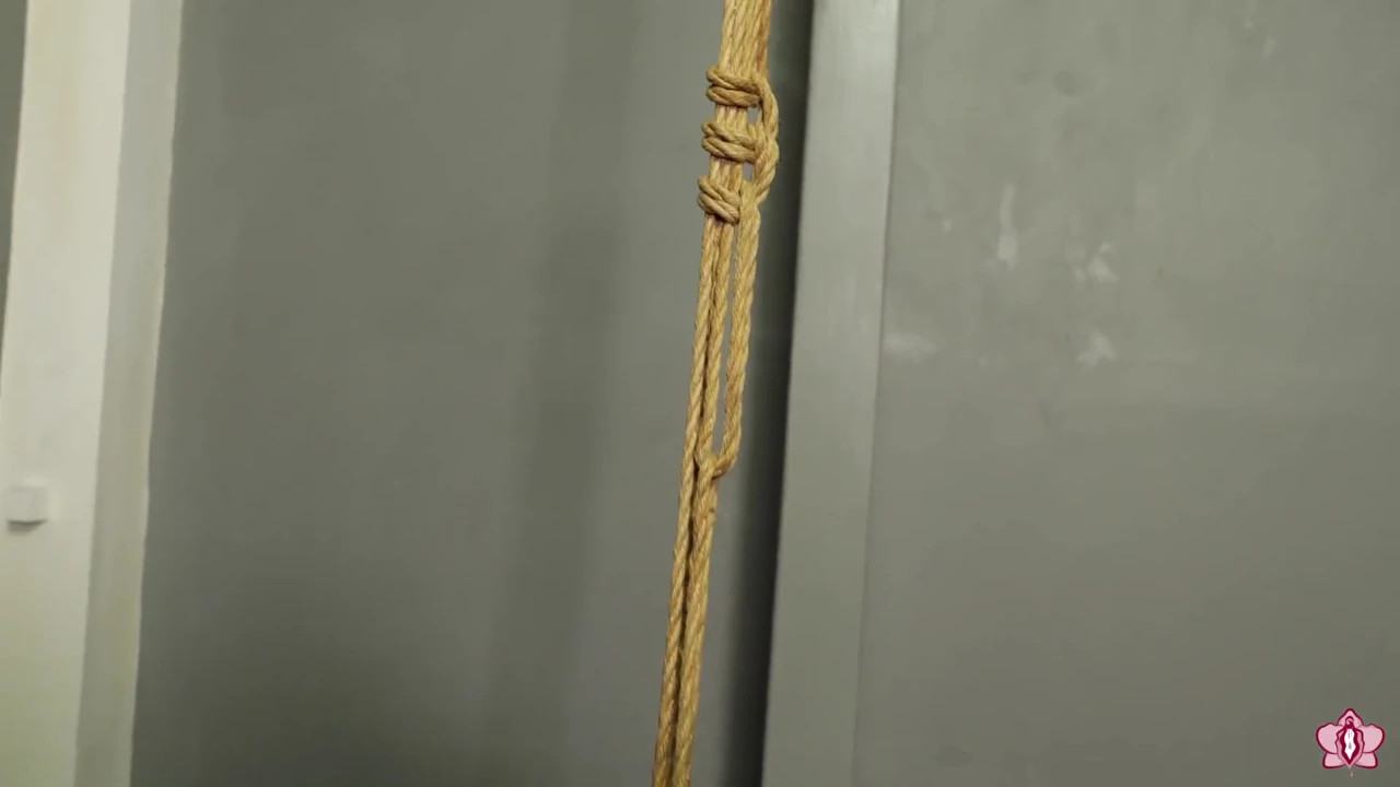 Slave Mila Endures Multiple Orgasms with Legs Bound Open in Half Bondage Suspension