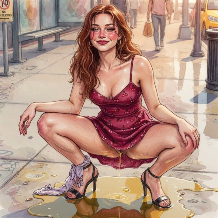 AI babe peeing in the street #1