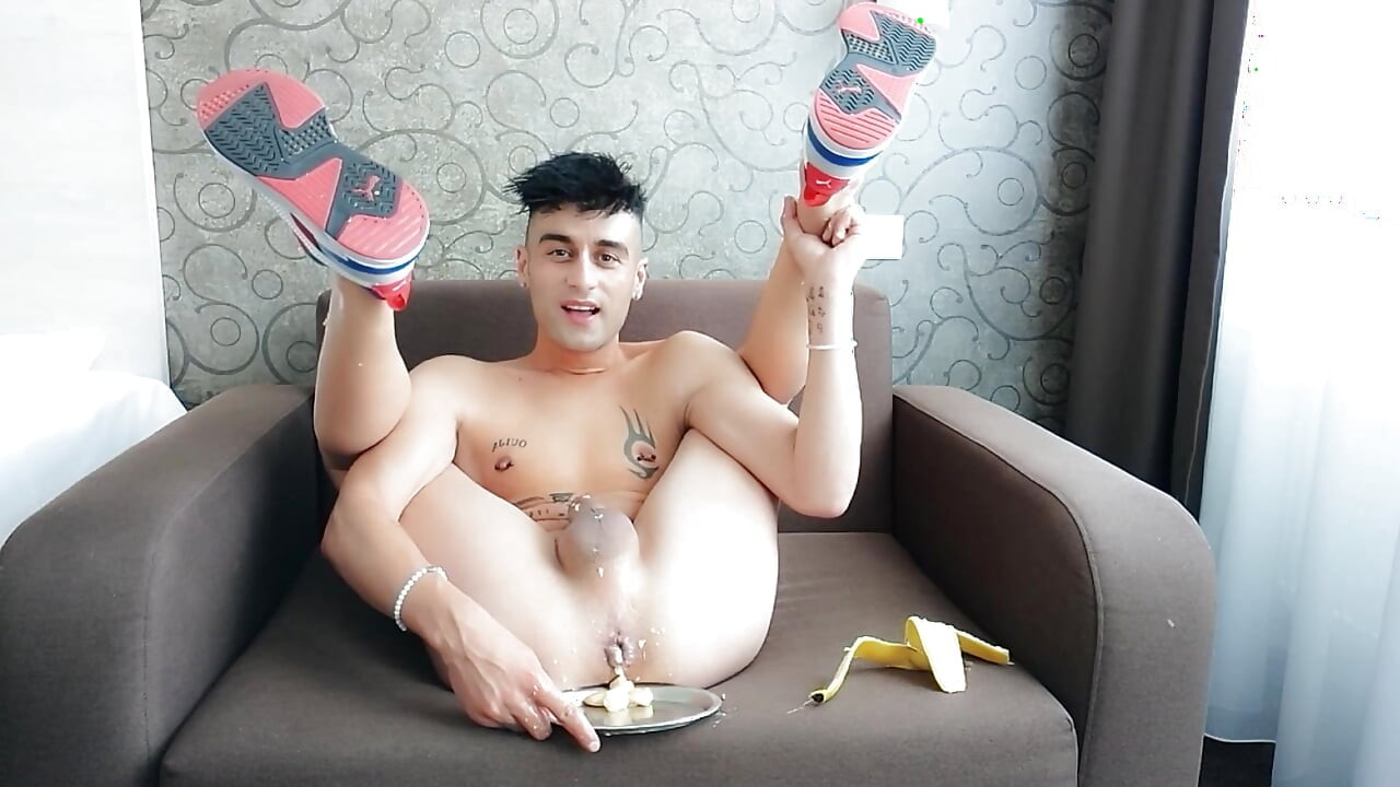 Twink Fucks with Banana, Peels off Banana with Hole and Pushes Peeled Banana Out of Ass