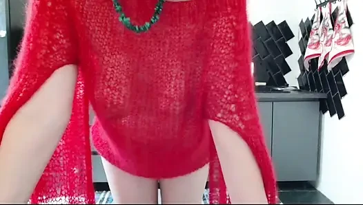 In fluffy mohair, sisis are visible and look sexy