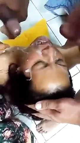 Gangbang with cum on face