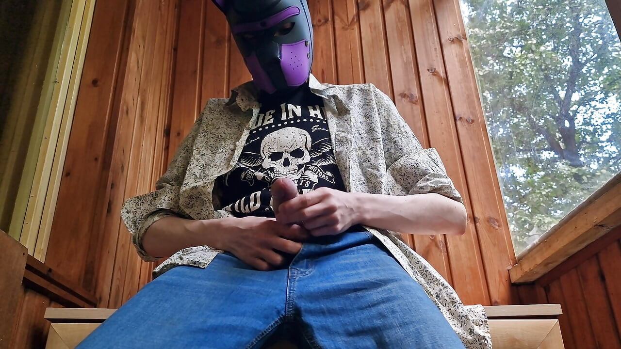 Russian man solo masturbation in a country house