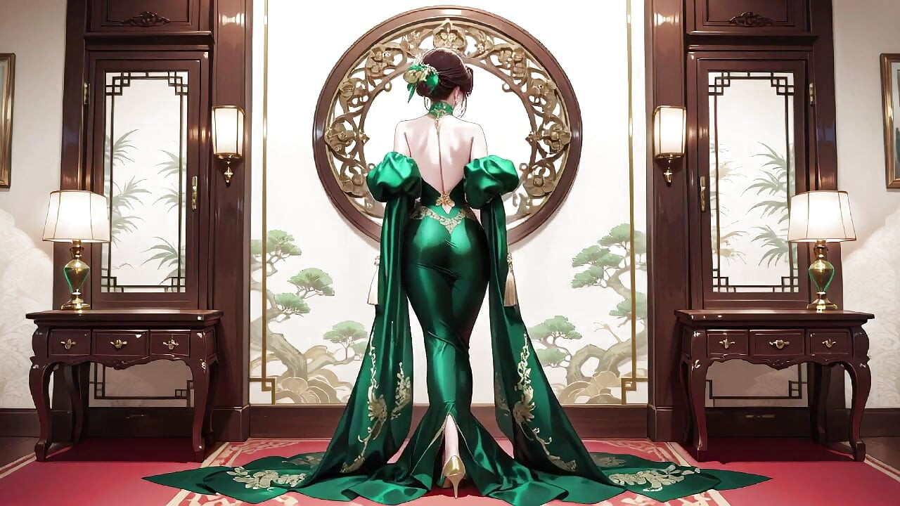 From sun-drenched balconies to starry terraces, she wears a stunning green halter gown that screams elegance and tease.