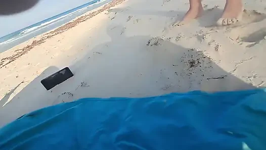 MILF Sucks Cock and Swallows Cum on the Beach POV