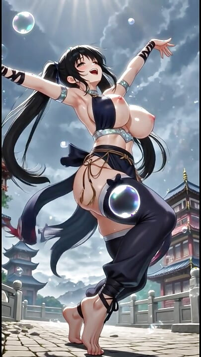 日本の忍者少女が寺院で踊る(AIアニメ)