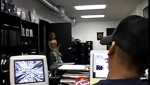 Naughty guy hired couple ebony models to record their lesbian game in his office