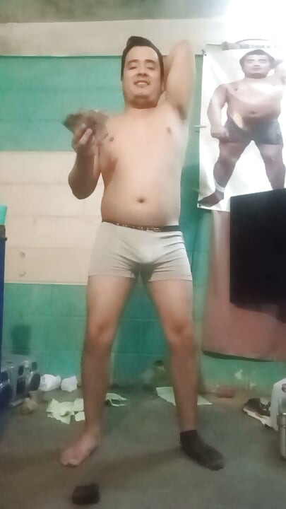 Jesus without a shirt and in boxers bathing