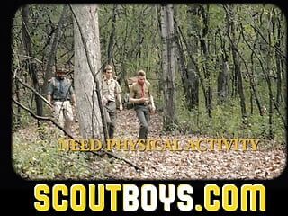 ScoutBoys Hung DILF Bishop Angus barebacks two shy twinks in forest