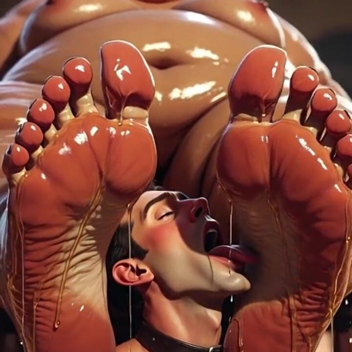 SSBBW अपने पसीने से तर पैर चाटने के लिए पतले गुलाम को मजबूर करती है