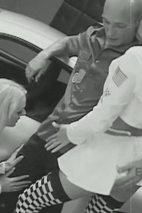 Classic Vanessa and Stacey Fuck 3 Guys Over the Car