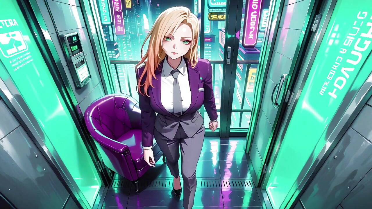 Blonde Boss in Purple Suit! Office Train Private Moments. She's Multitasking with Files While Secretly Adjusting Her Skirt...