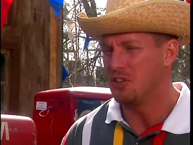 Cowboy dungaree fucks a rich man's sexy wife with great tits at gas station