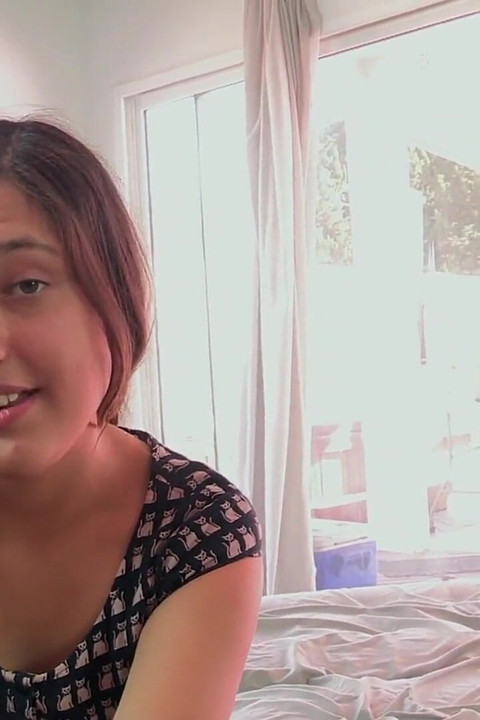 Brunette teen gets her tight pussy hammered by a tattooed guy into her first porn scene