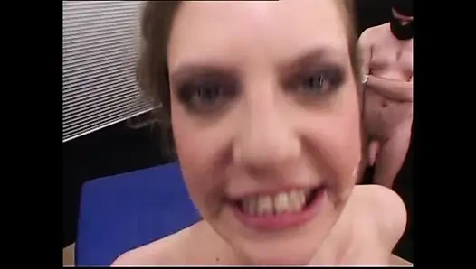 Bukkake for Young Slut with Small Tits Fucked by Many Huge Cocks