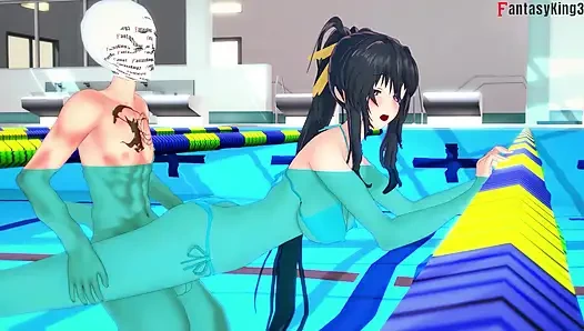 Rias & Akeno Thresome while phonecall and Akeno fucked in public Pool - DXD NTR Madness Series