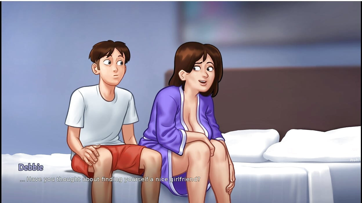 SummerTime Saga - геймплей - ролевая игра - сцена Debbie - поцелуи и выставление ее сисек