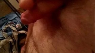 Bearded chubby man jerking his little dick till he cums