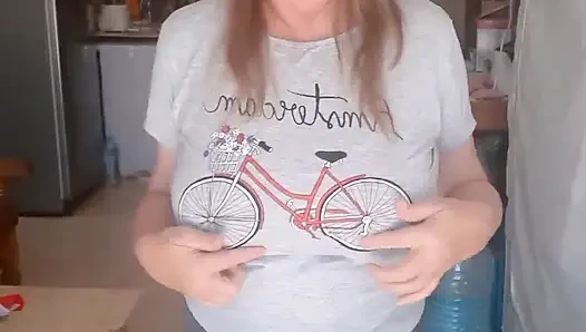 Striptease with Huge Tits and Pussy Fingering