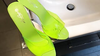 High Heels Paradise and Cum on Green Mules