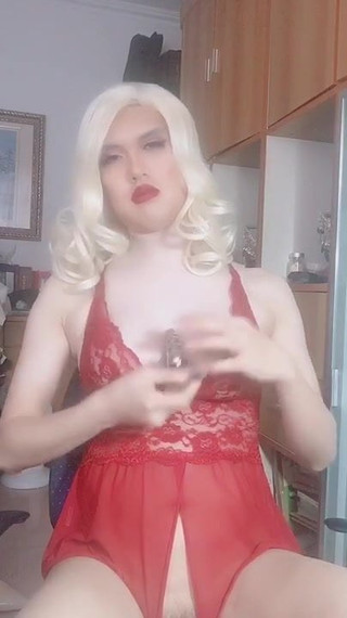 Sissy Maggie - cum with fake breast