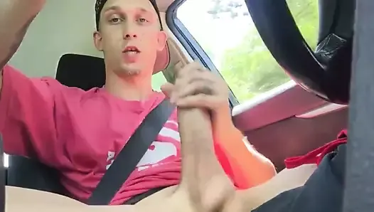 big dick masturbates while driving