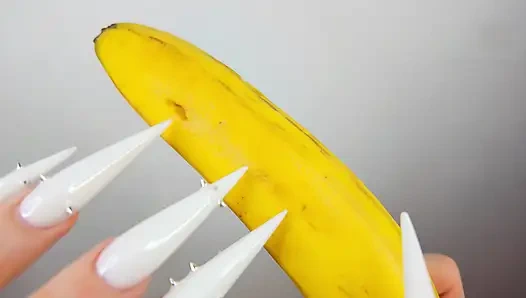 Long White Nails Scratching And Destroying Banana Like Dick