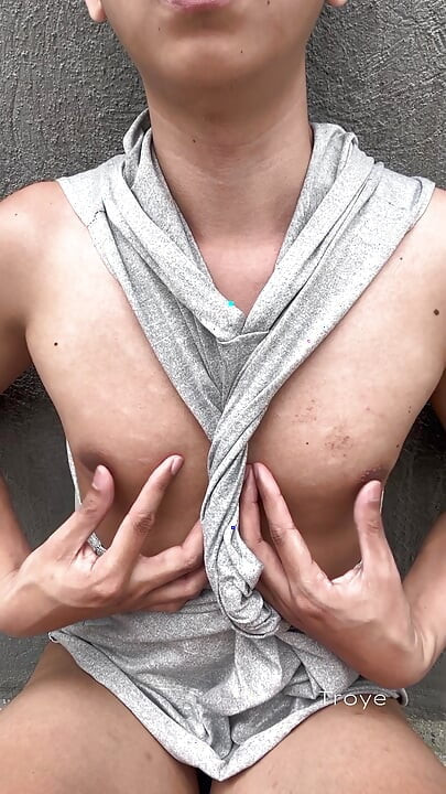 Cute Asian takes a morning walk at the park and masturbates