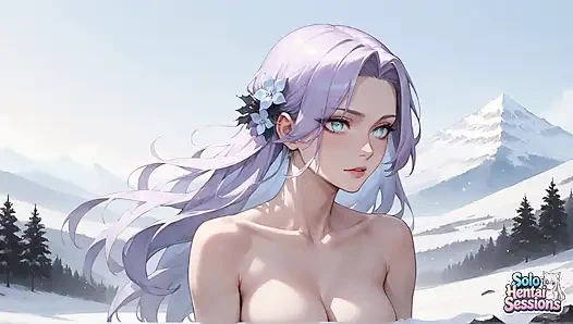 Snowy Mountain Coffee break: lila-haarige solo-göttin