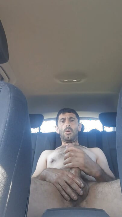 Mature men masturbating naked in the car'