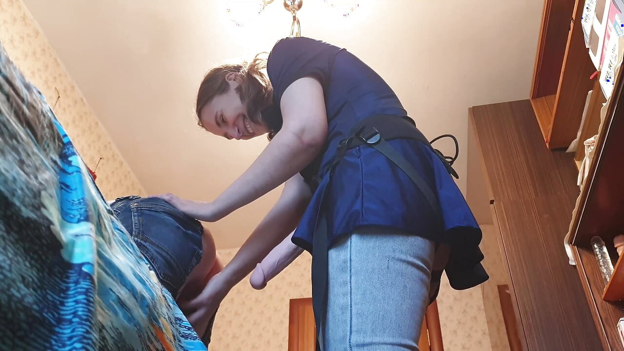 The wife fucked the guy in the ass very hard with a strapon, this is his punishment and painful pegging