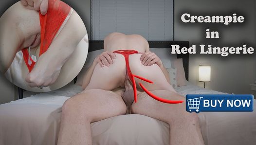 Creampie énorme en lingerie rouge