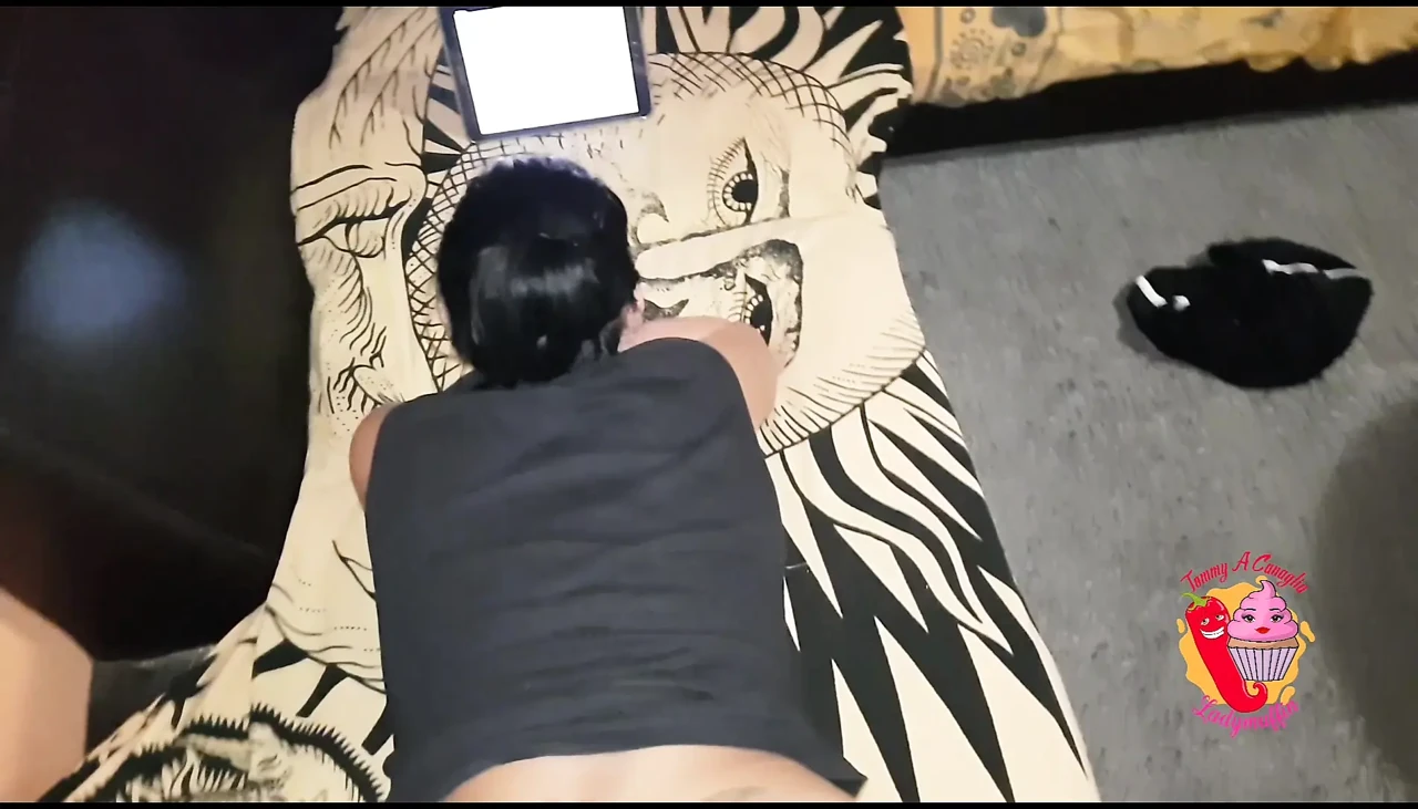 Lady Muffin Reads Hell with a Cock in Her Mouth and Then in Her Ass