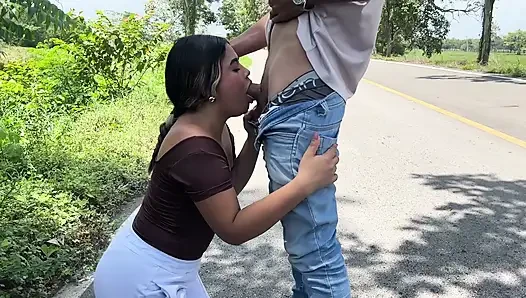 Stepsister made her want to suck cock on a public road while we were going on a trip