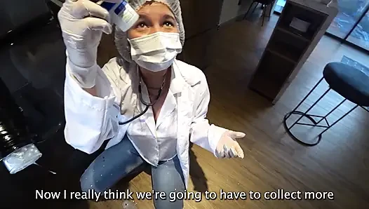 LATINA NURSE milks my CUM sample with Machine and his deepthroat