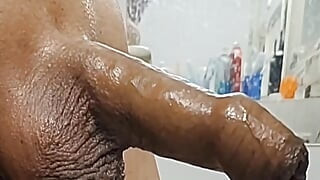 Smear the uncut small penis with body oil 2467
