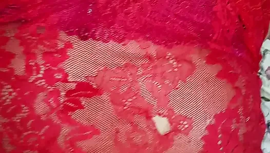 Desi wife in red night dress gives sloppy blowjob & gets hard fuck by husband