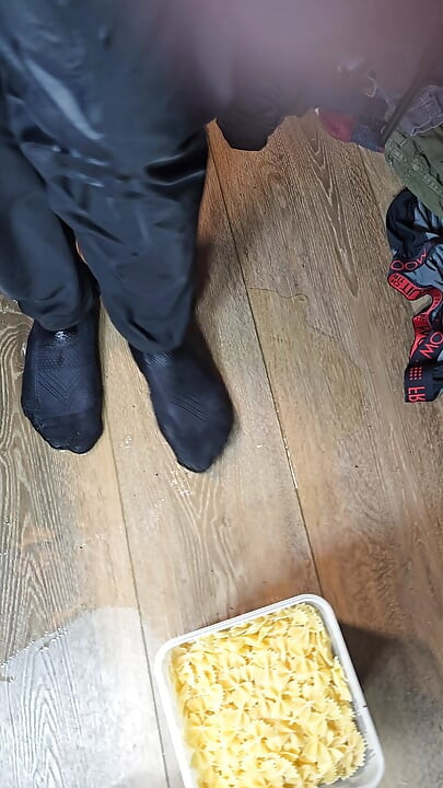 tried going in a container of noodles, went down my leg instead