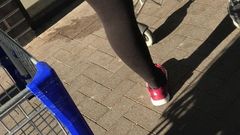 Slut german Woman in Shiny black opaque tights