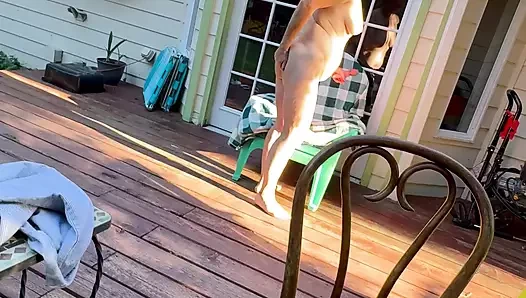 Freckled Dirty Wife gets bent over the deck and fucked from behind butt ...