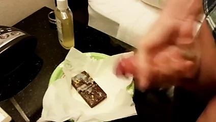 Schoolgirl Crossdresser Slut Strocking Dick and Cum on Food