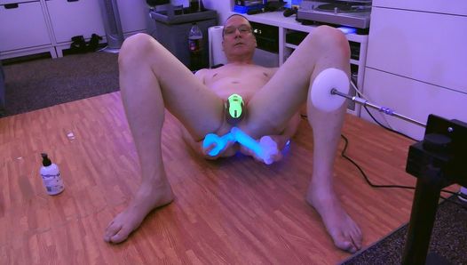 Mike getting fucked with glow in the dark dildo whilst locked in glow in the dark chastity cage