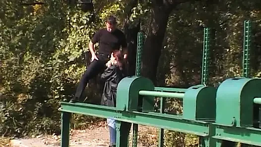 Amateur couple fucking on a blanket by the river